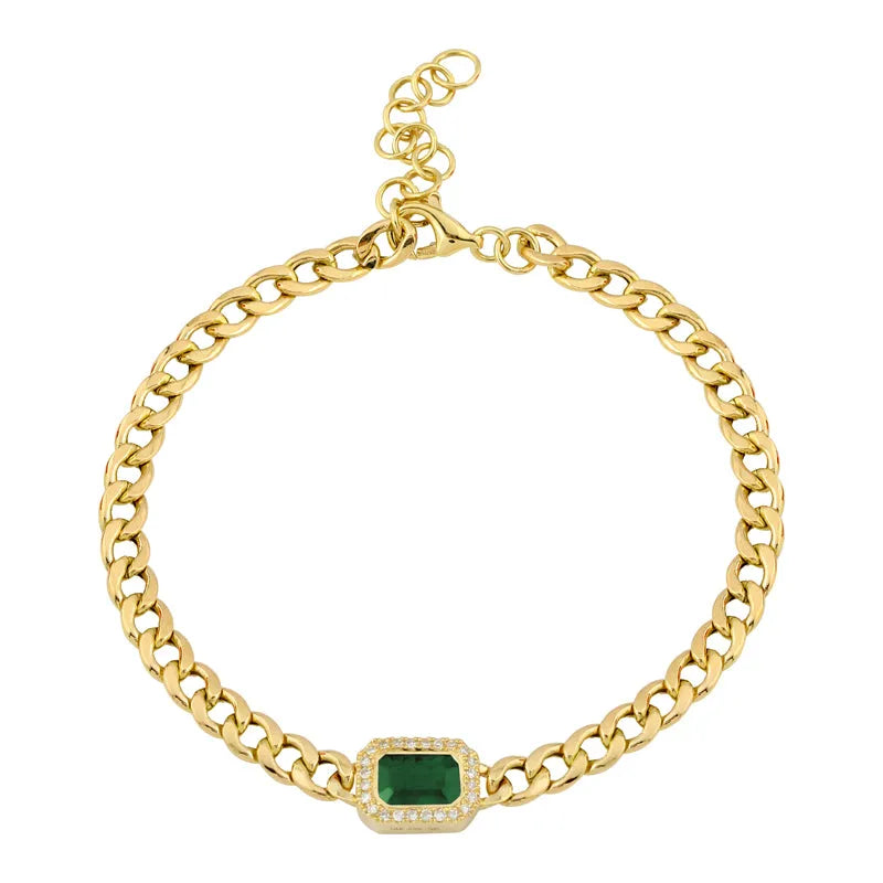 Emerald Curb Chain Bracelet-Bracelets-Mama Bijoux
