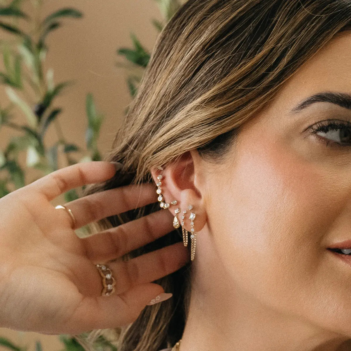 Emerald Cut and Round Diamond Chain Earrings (Sold as Singles) Mama Bijoux Fine Jewelry 14k yellow gold natural diamonds 