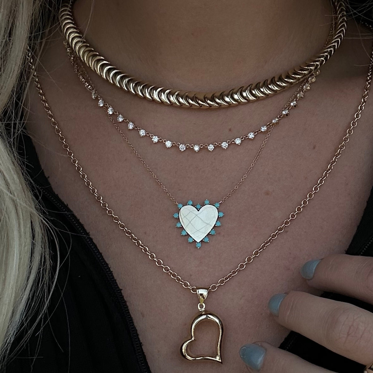 Engraveable Diamond or Turquoise Warrior Goddess Heart Necklace-Necklaces-Mama Bijoux-[14kgold]-[diamonds]-[heirloom_quality]-MamaBijoux