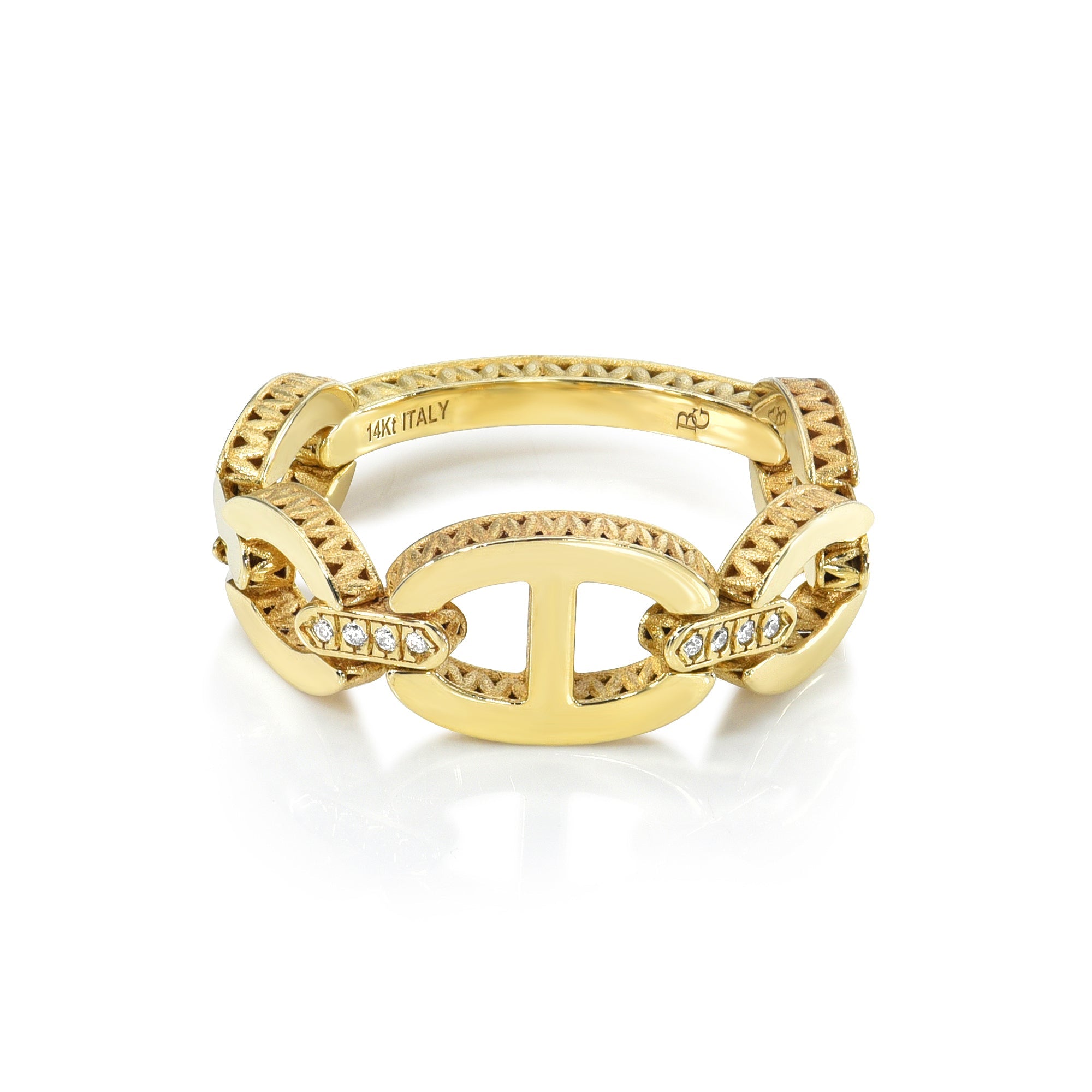 Flat Mariner Link & Diamond Chain Ring-Rings-Mama Bijoux-[14kgold]-[diamonds]-[heirloom_quality]-MamaBijoux