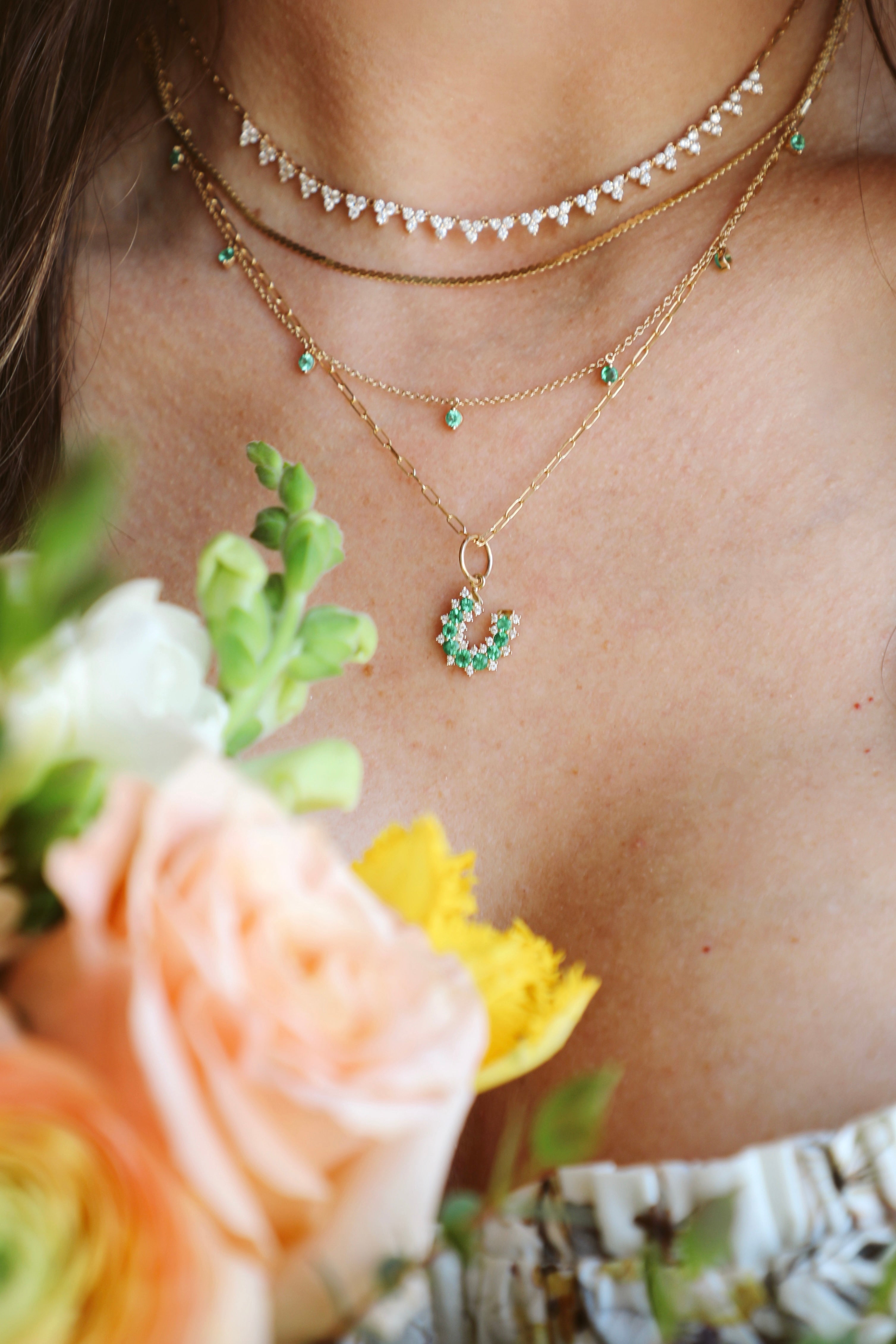 Floating Emerald Shaker Necklace-Necklaces-Mama Bijoux-[14kgold]-[diamonds]-[heirloom_quality]-MamaBijoux