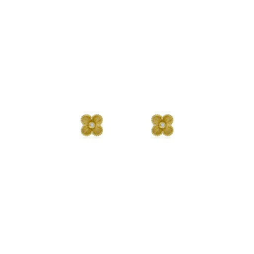 Fluted 14k Gold & Diamond Clover Studs-Earrings-Mama Bijoux-[14kgold]-[diamonds]-[heirloom_quality]-MamaBijoux