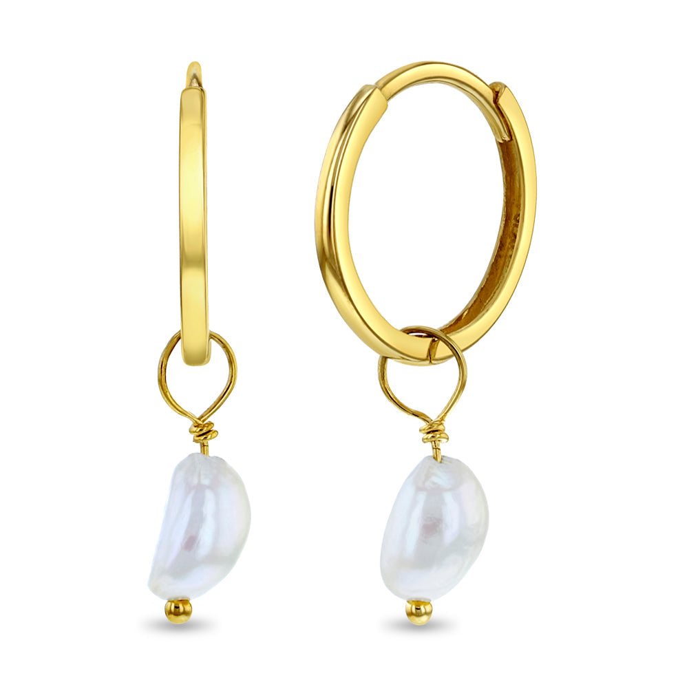 Freshwater Pearl Charm Huggies-Earrings-Mama Bijoux-[14kgold]-[diamonds]-[heirloom_quality]-MamaBijoux