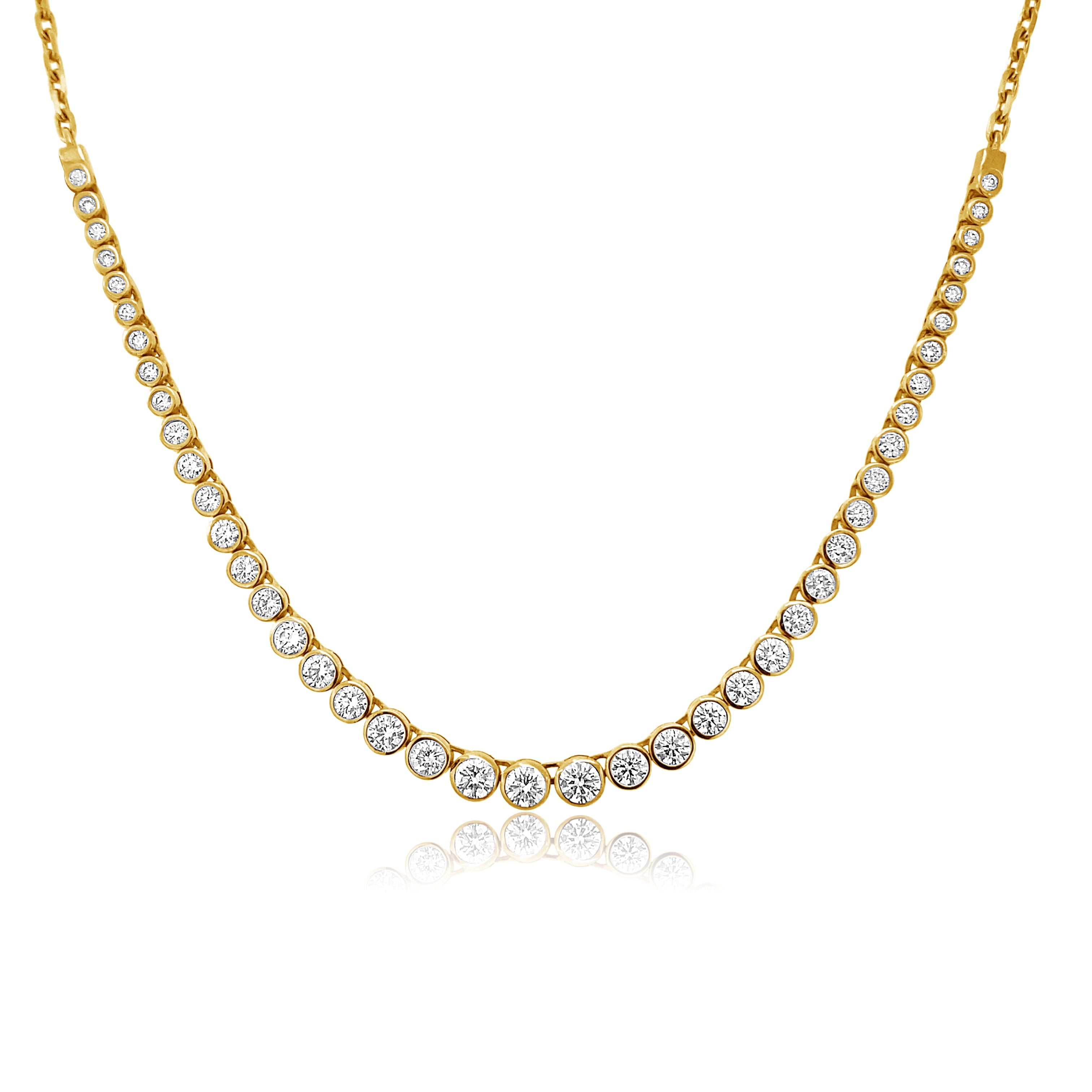 Graduated Bezel Half Diamond Tennis Necklace-Necklaces-Mama Bijoux-[14kgold]-[diamonds]-[heirloom_quality]-MamaBijoux