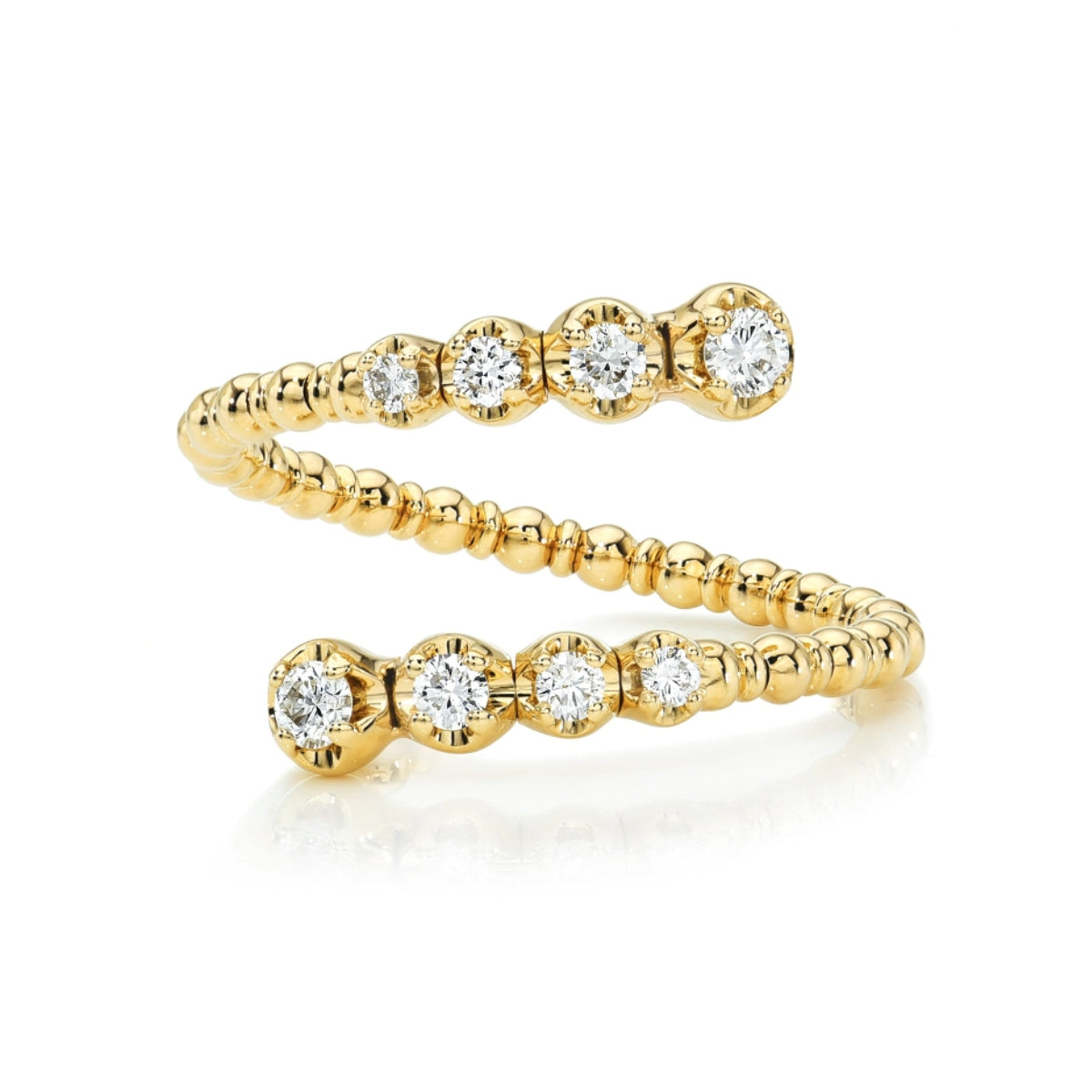 Graduated Diamond & Gold Bead Flexible Wrap-Around Ring-Rings-Mama Bijoux-[14kgold]-[diamonds]-[heirloom_quality]-MamaBijoux