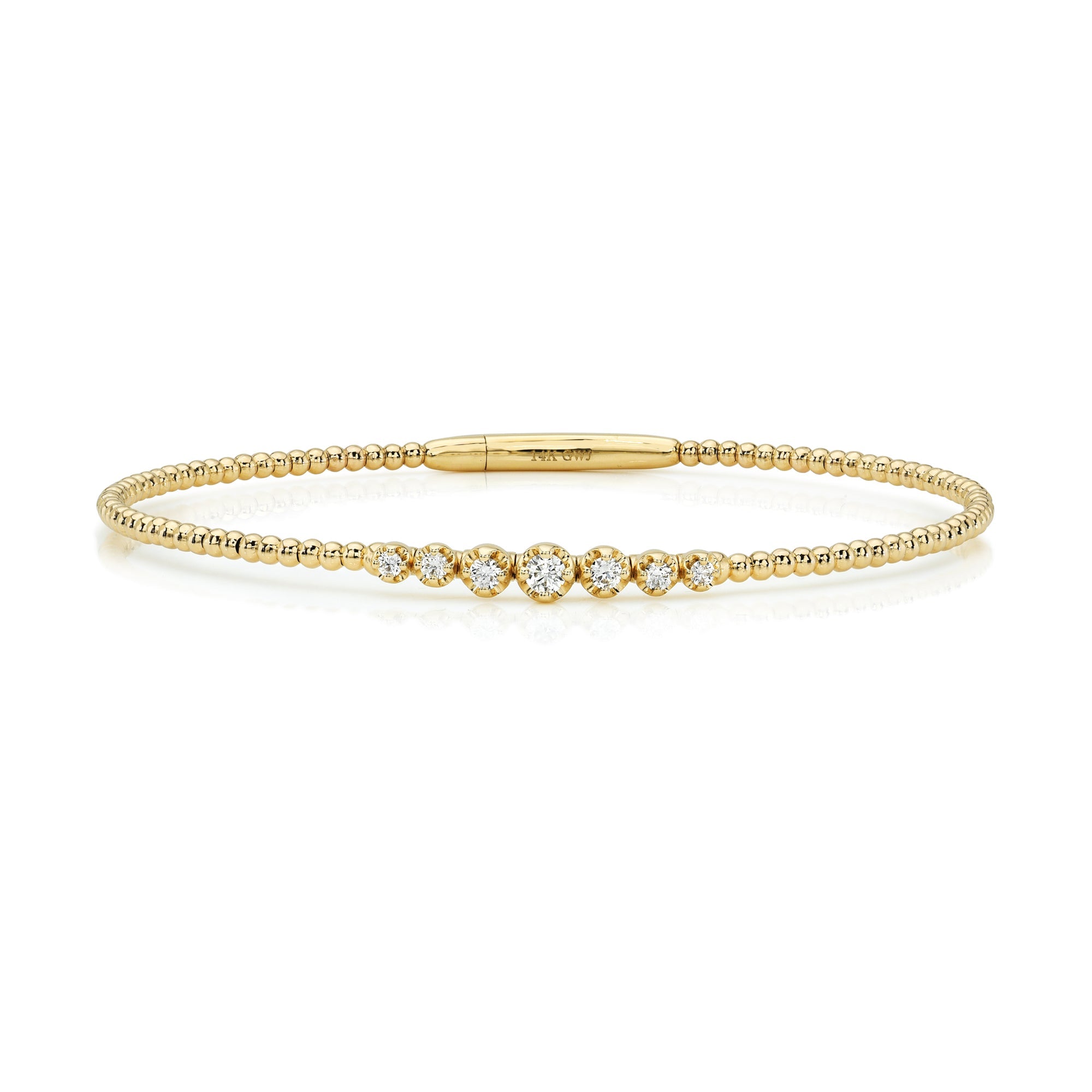 Graduated Diamonds & Gold Bead Flexible Bangle-Bracelets-Mama Bijoux-[14kgold]-[diamonds]-[heirloom_quality]-MamaBijoux