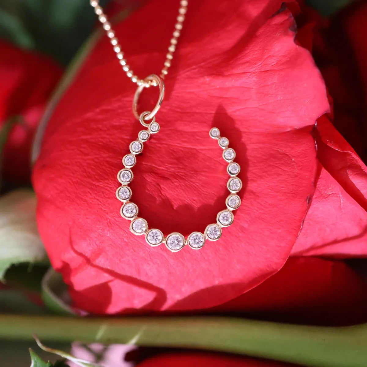 Graduated Bezel Diamond Horseshoe Charm-Charms & Pendants-Mama Bijoux
