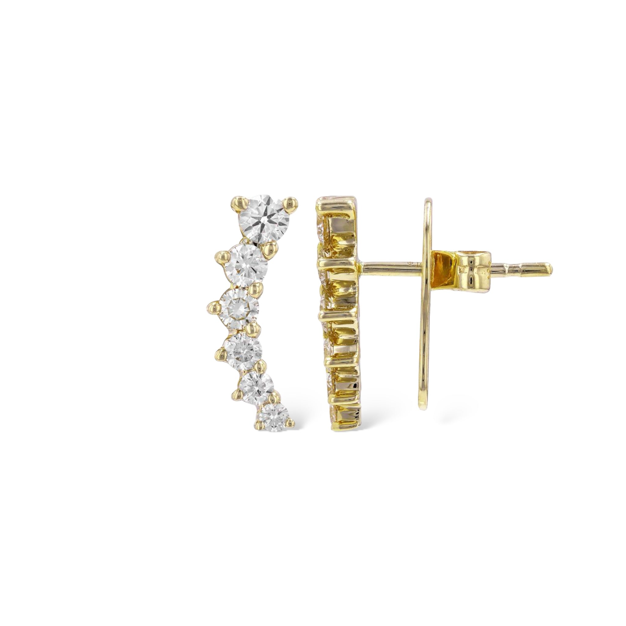 Graduating Shared Prong Diamond Crawler Crown Studs-Earrings-Mama Bijoux-[14kgold]-[diamonds]-[heirloom_quality]-MamaBijoux