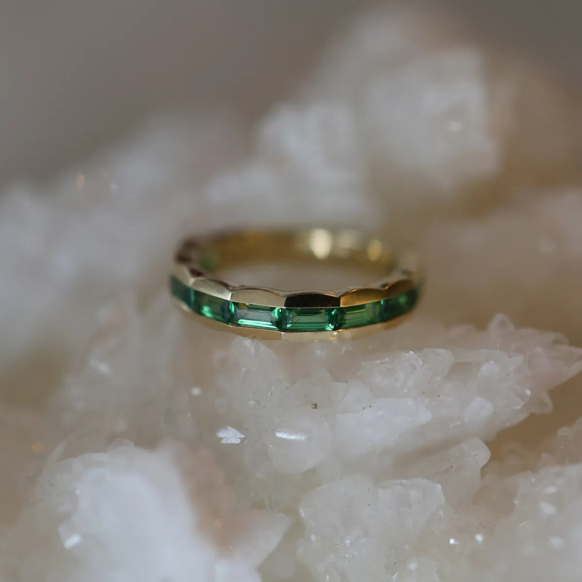 Green Tsavorite Half Bezeled Eternity Band-Rings-Mama Bijoux
