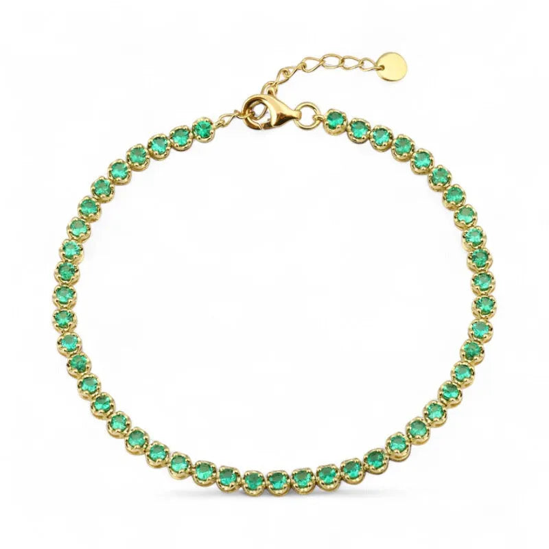 Mama bijoux fine jewelry green emerald tennis bracelet crown setting 14k yellow gold