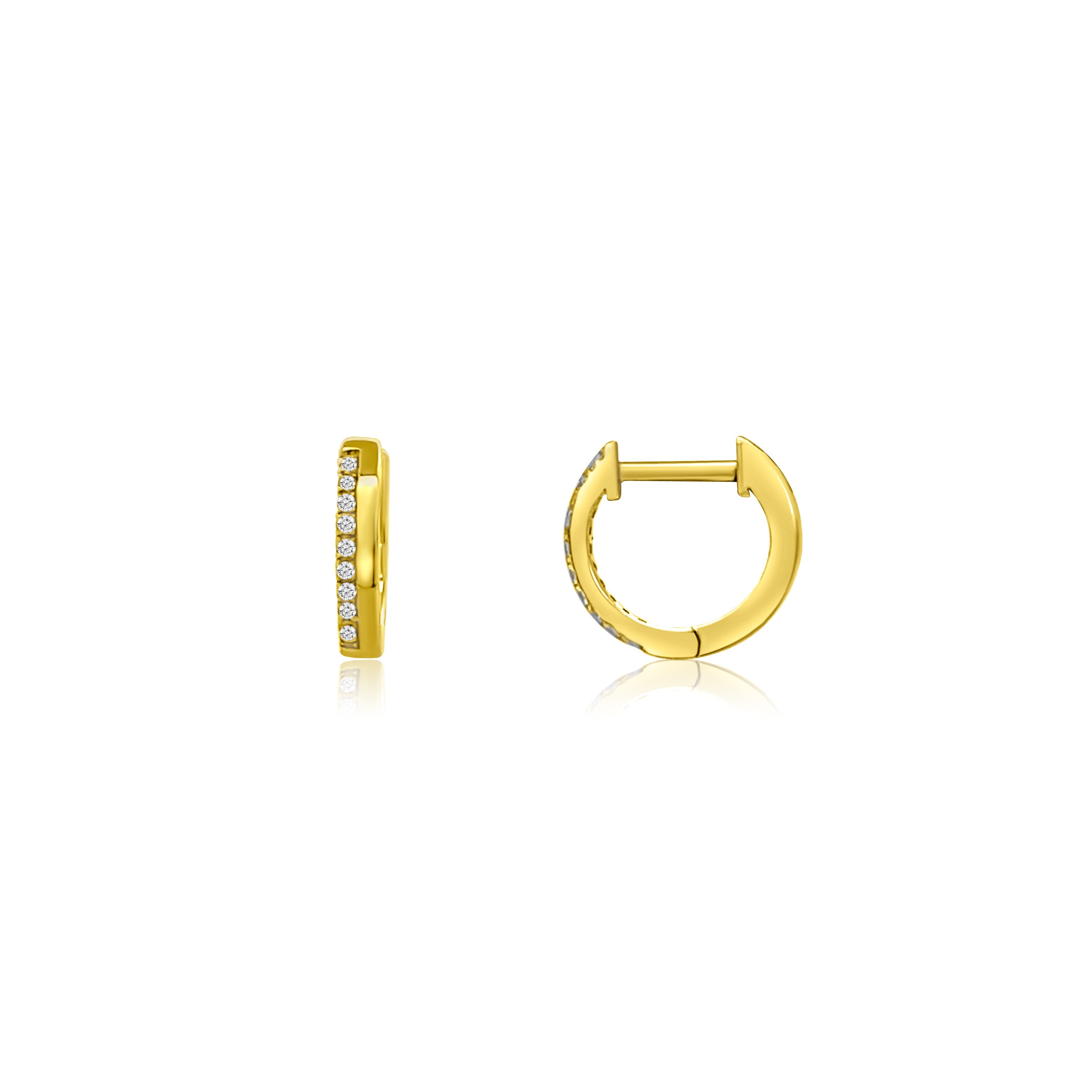 Half Diamond Half Gold Mini Huggies-Earrings-Mama Bijoux-[14kgold]-[diamonds]-[heirloom_quality]-MamaBijoux