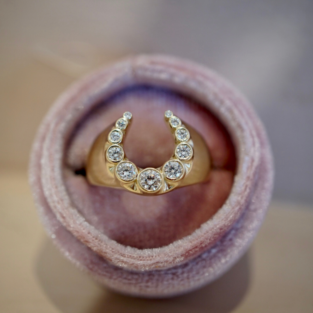 Heirloom Bezeled Diamond Horseshoe Ring-Rings-Mama Bijoux-[14kgold]-[diamonds]-[heirloom_quality]-MamaBijoux