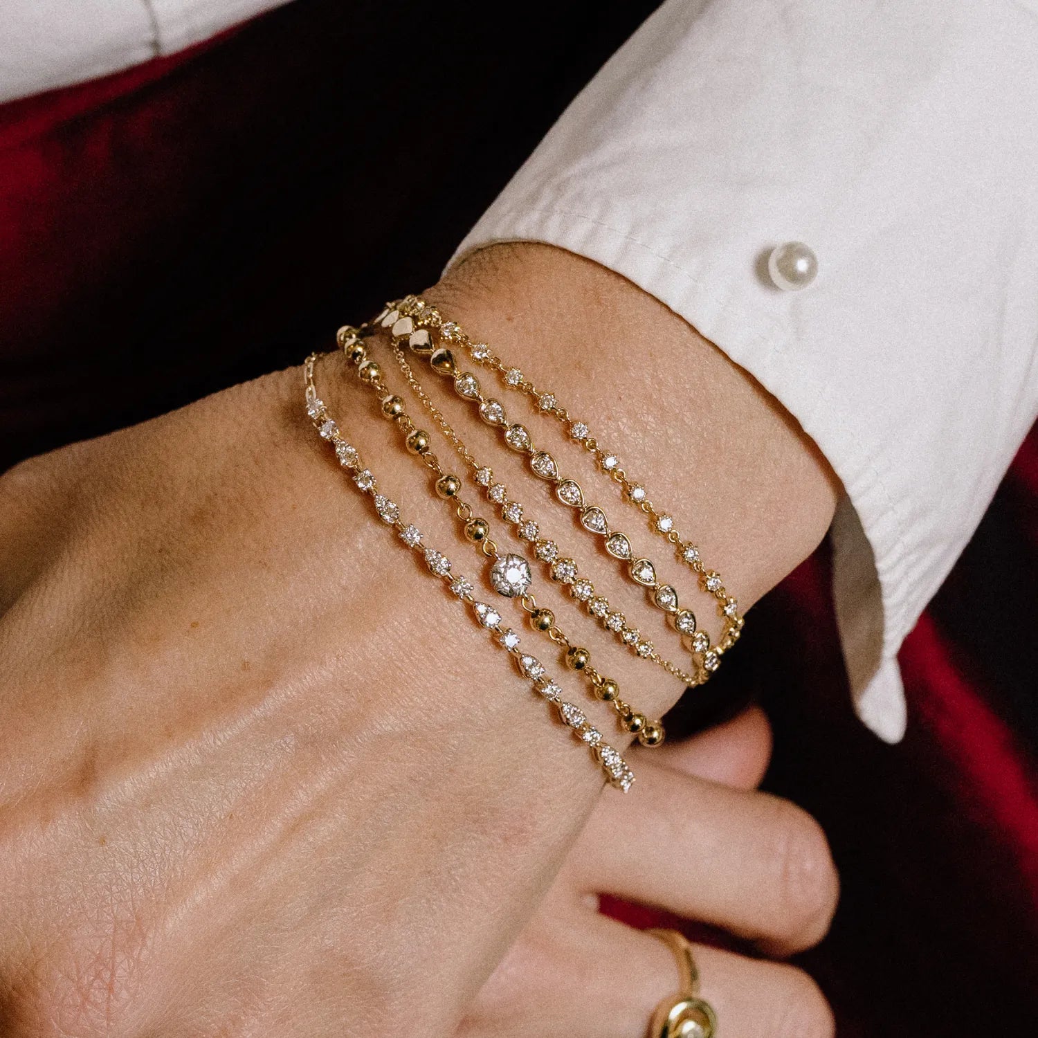 Multi Shaped Stone Station Diamond & Chain Bracelet-Bracelets-Mama Bijoux