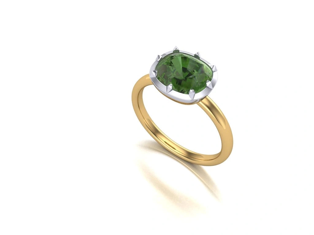 One of a Kind Natural Green Tourmaline Georgian Set Ring-Rings-Mama Bijoux