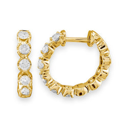 14k Gold & Round Diamond Cupcake Setting Huggie Earrings 