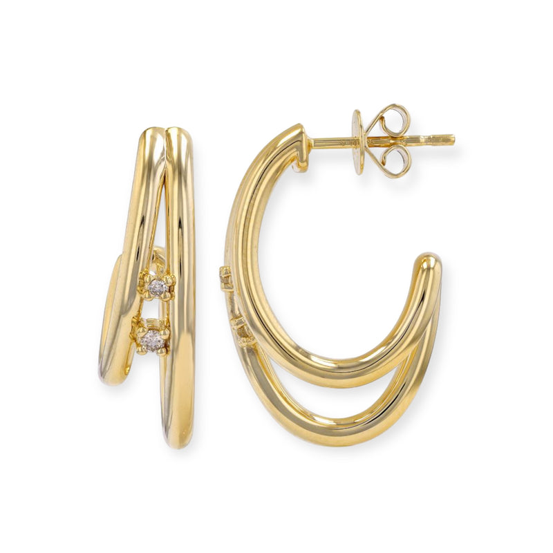 14k Gold Double Line Diamond Earring Studs Mama Bijoux Fine Jewelry 