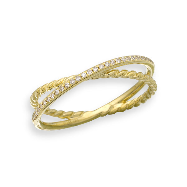 Diamond & Gold Rope Crossover Ring