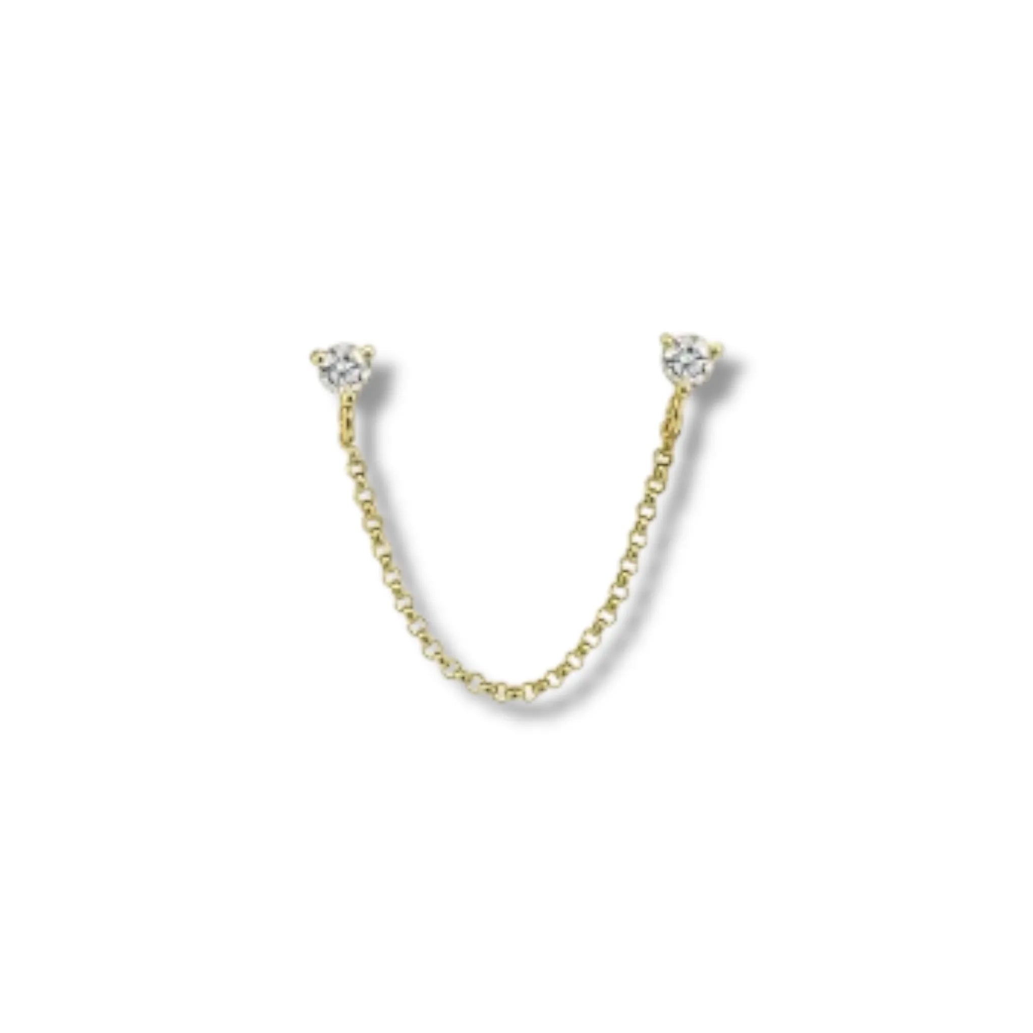 Single Diamond Stud & Chain Double Piercing Earring (Sold as Singles)-Earrings-Mama Bijoux