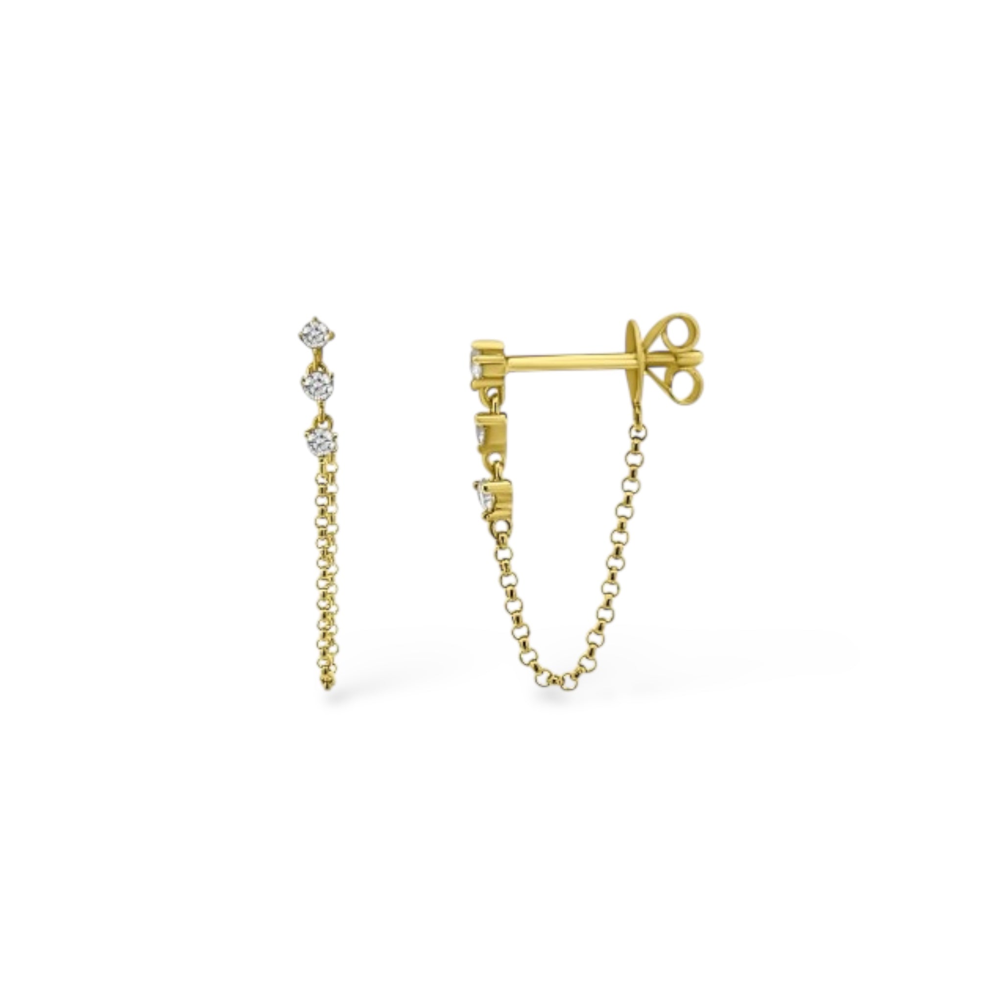 Three Diamond Drop Chain Stud (Sold as Singles)