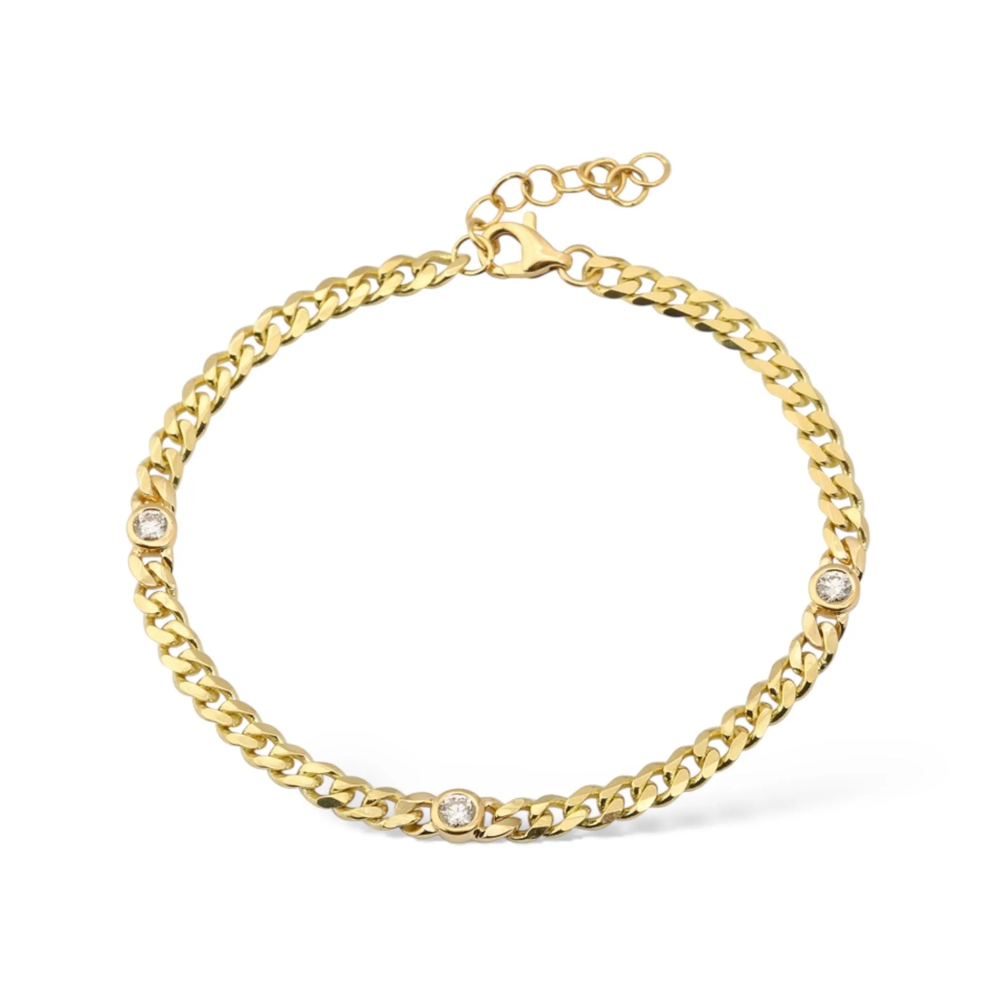 Three Diamond Curb Chain Bracelet-Bracelets-Mama Bijoux