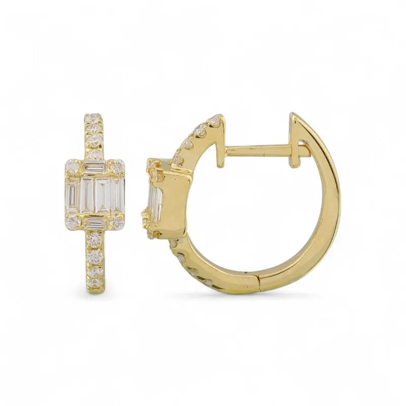 Baguette Illusion Emerald Shaped Diamond Huggies-Earrings-Mama Bijoux