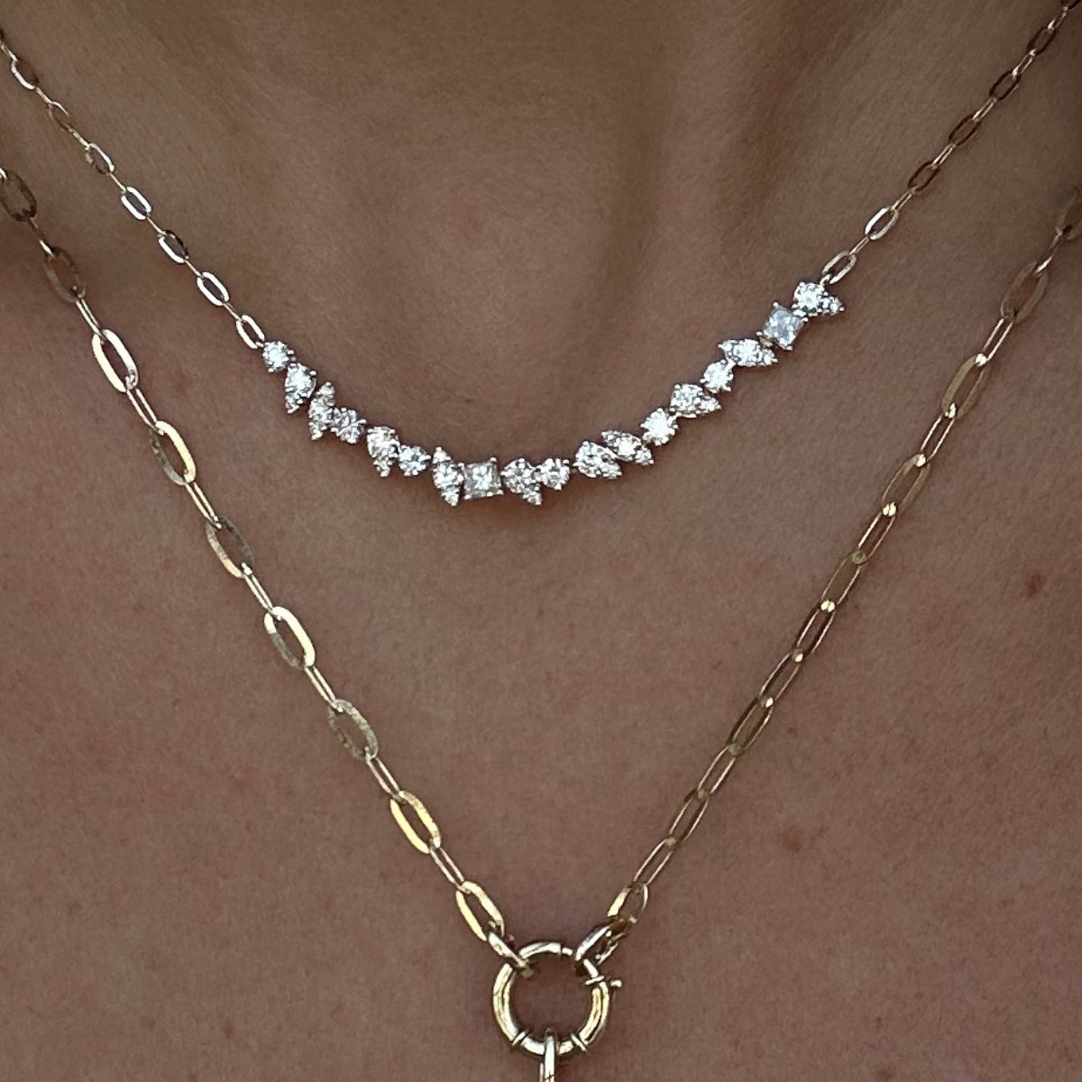 Illusion Multi Cut Diamond & Chain Necklace-Necklaces-Mama Bijoux-[14kgold]-[diamonds]-[heirloom_quality]-MamaBijoux