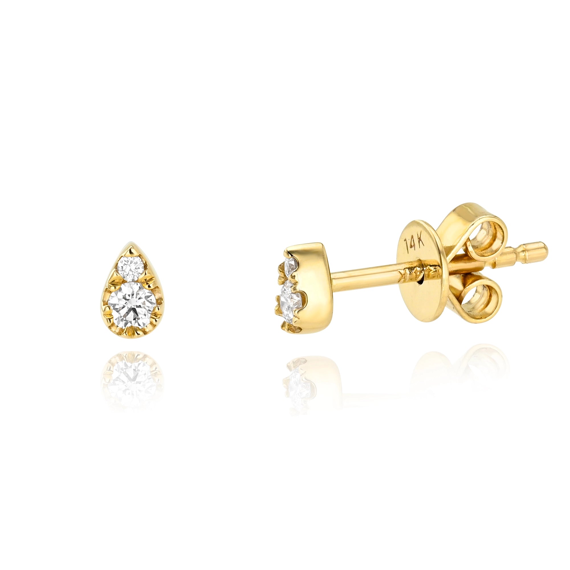 Illusion Diamond Teardrop Studs Mama Bijoux Fine Jewelry 14k yellow gold natural diamonds 