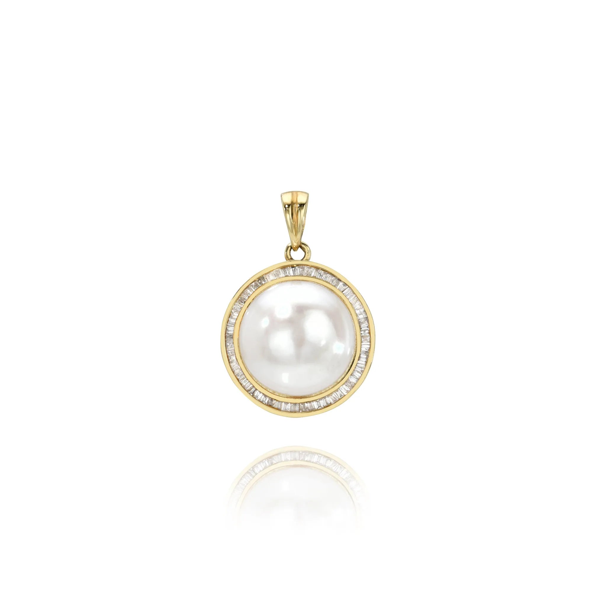 Baguette Diamond Pearl Charm-Charms & Pendants-Mama Bijoux
