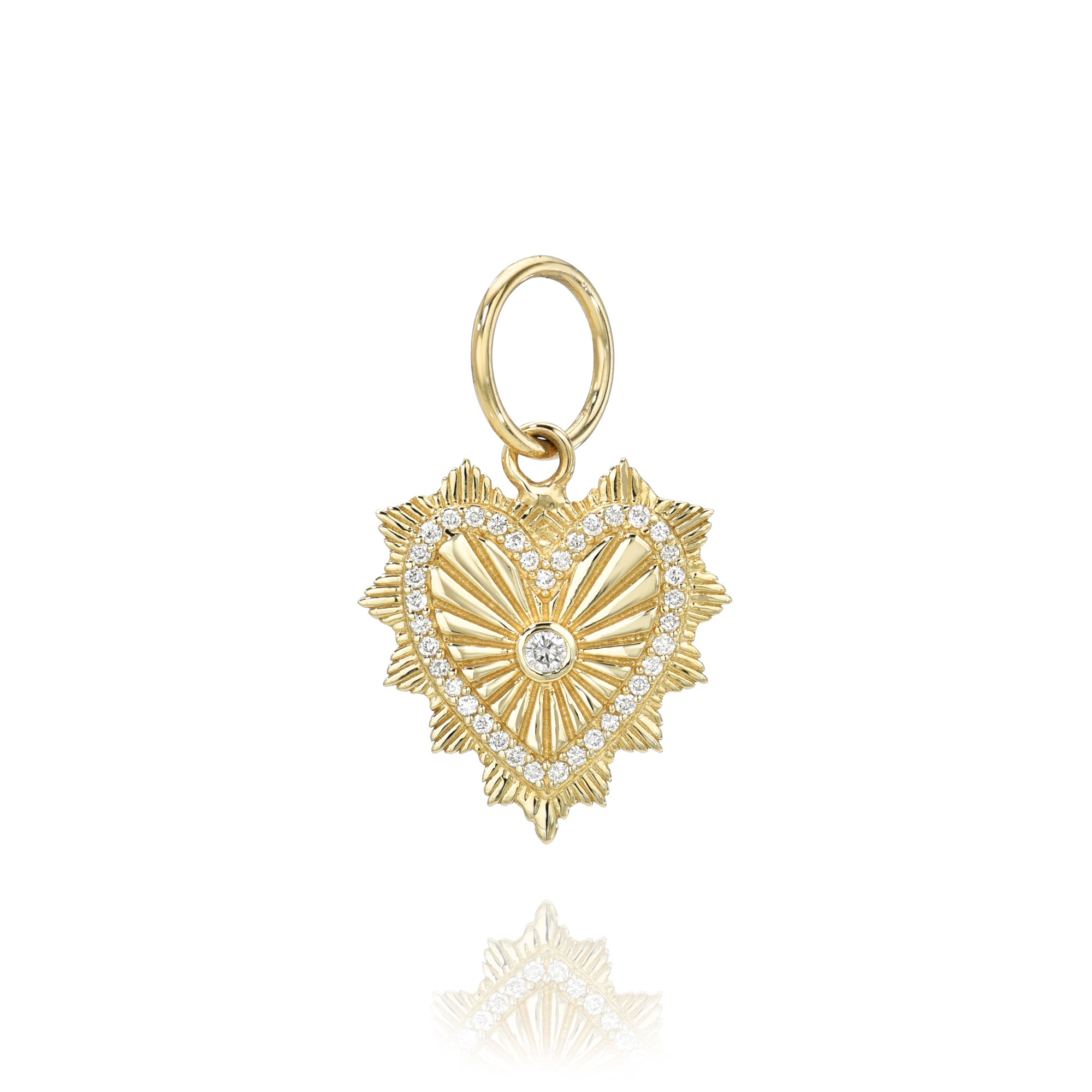 Mini Fluted Gold & Diamond Exploding Heart Charm