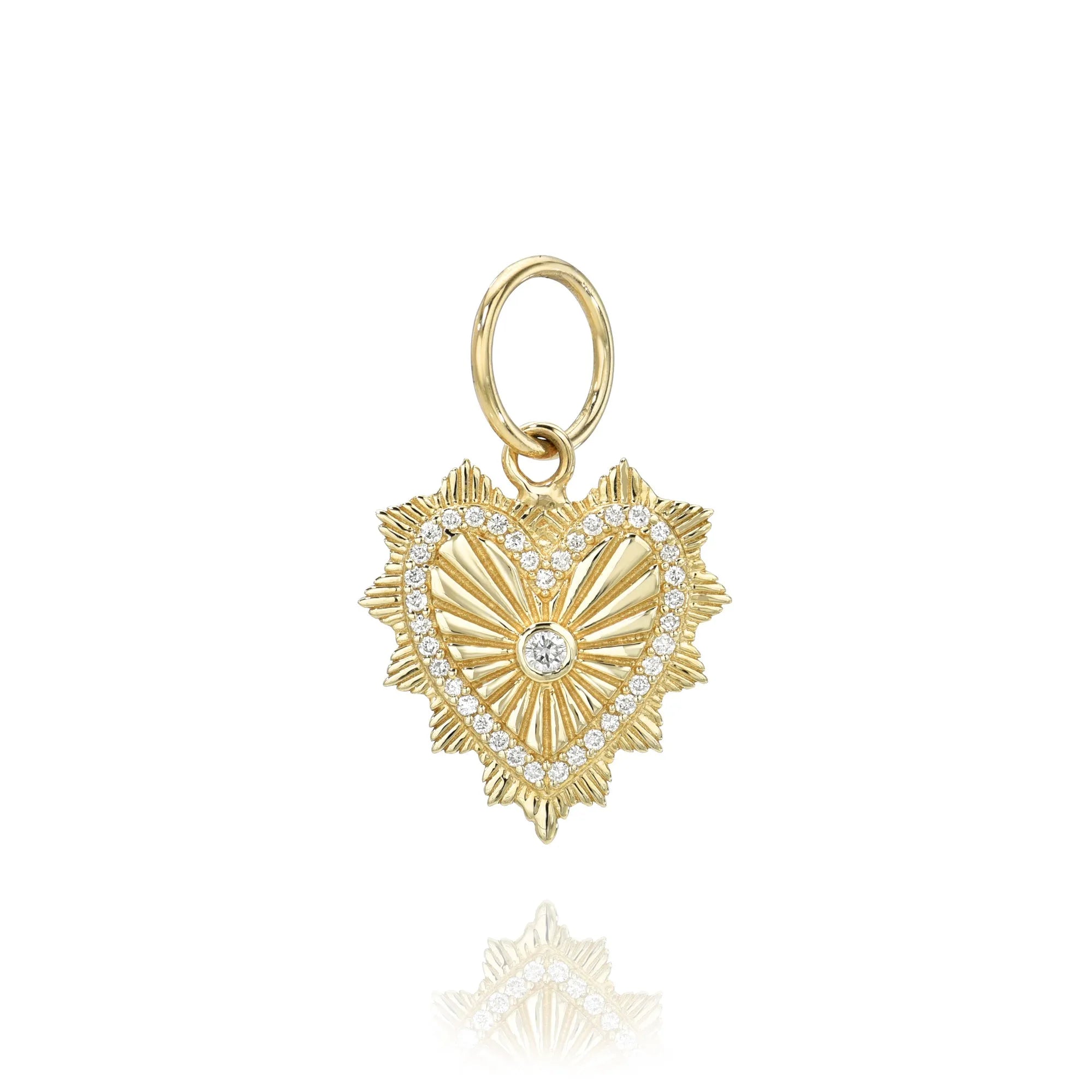 Mini Fluted Gold & Diamond Exploding Heart Charm-Charms & Pendants-Mama Bijoux