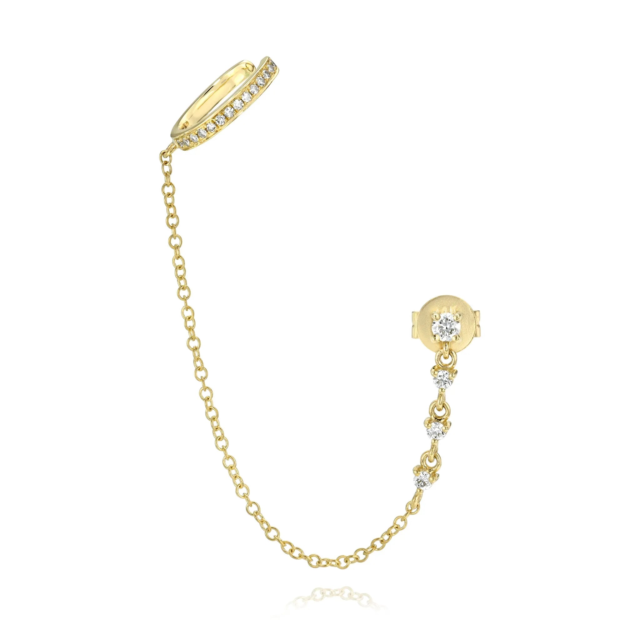Multi Diamond Chain Stud & Ear Cuff-Earrings-Mama Bijoux