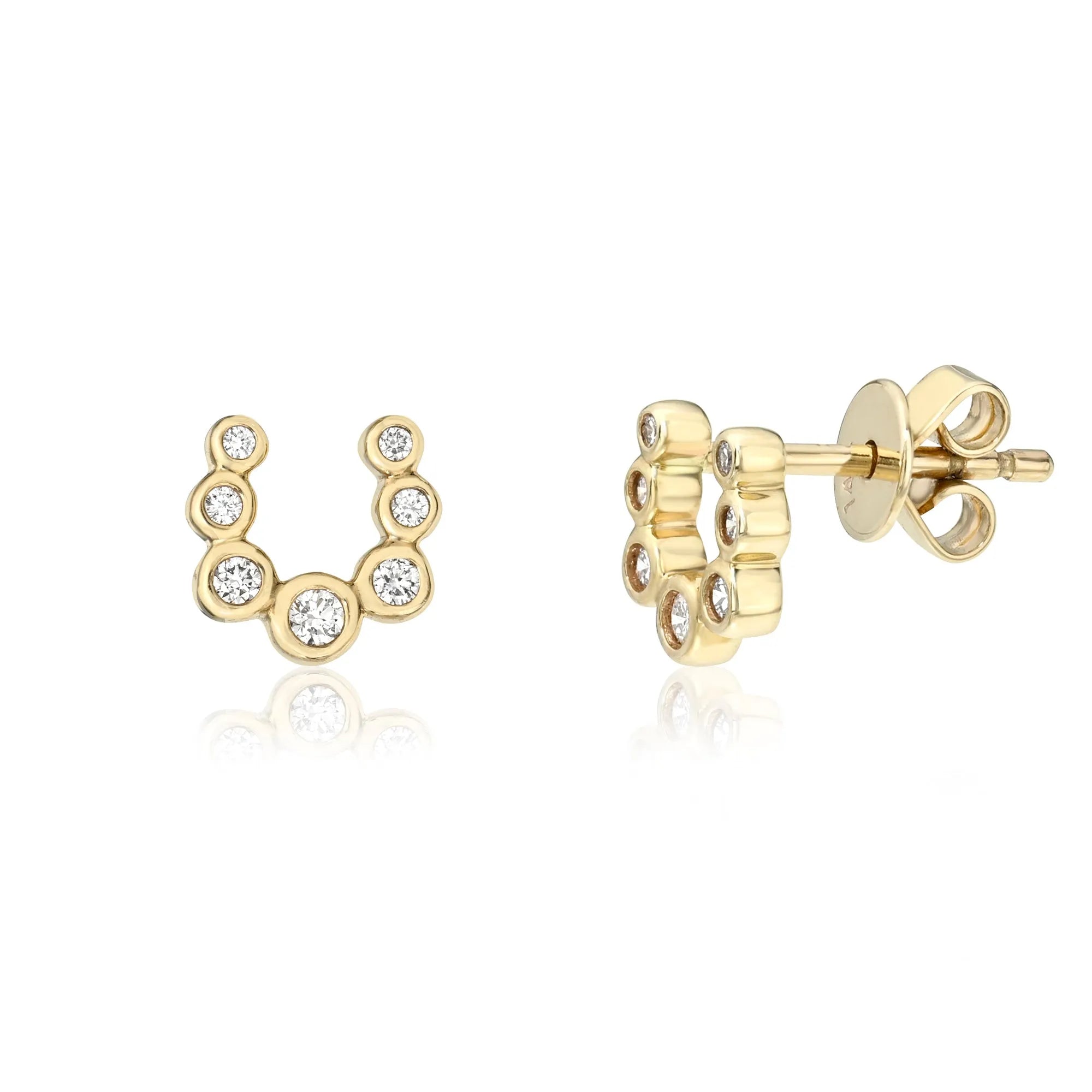Bezel Diamond Horseshoe Studs-Earrings-Mama Bijoux