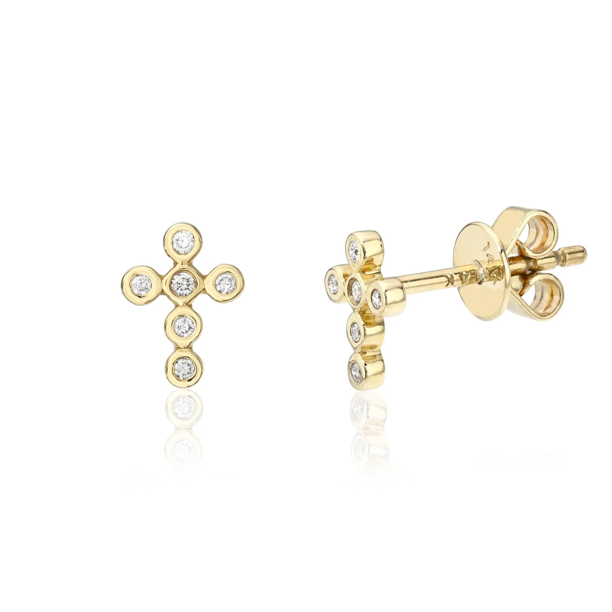 Itty Bitty Diamond Bezel Cross Studs-Earrings-Mama Bijoux