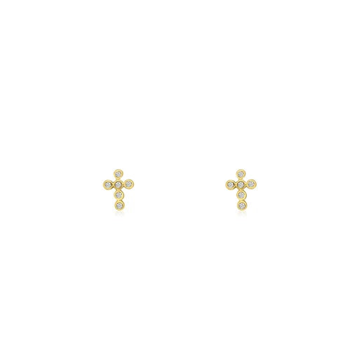 Itty Bitty Diamond Bezel Cross Studs-Earrings-Mama Bijoux-[14kgold]-[diamonds]-[heirloom_quality]-MamaBijoux