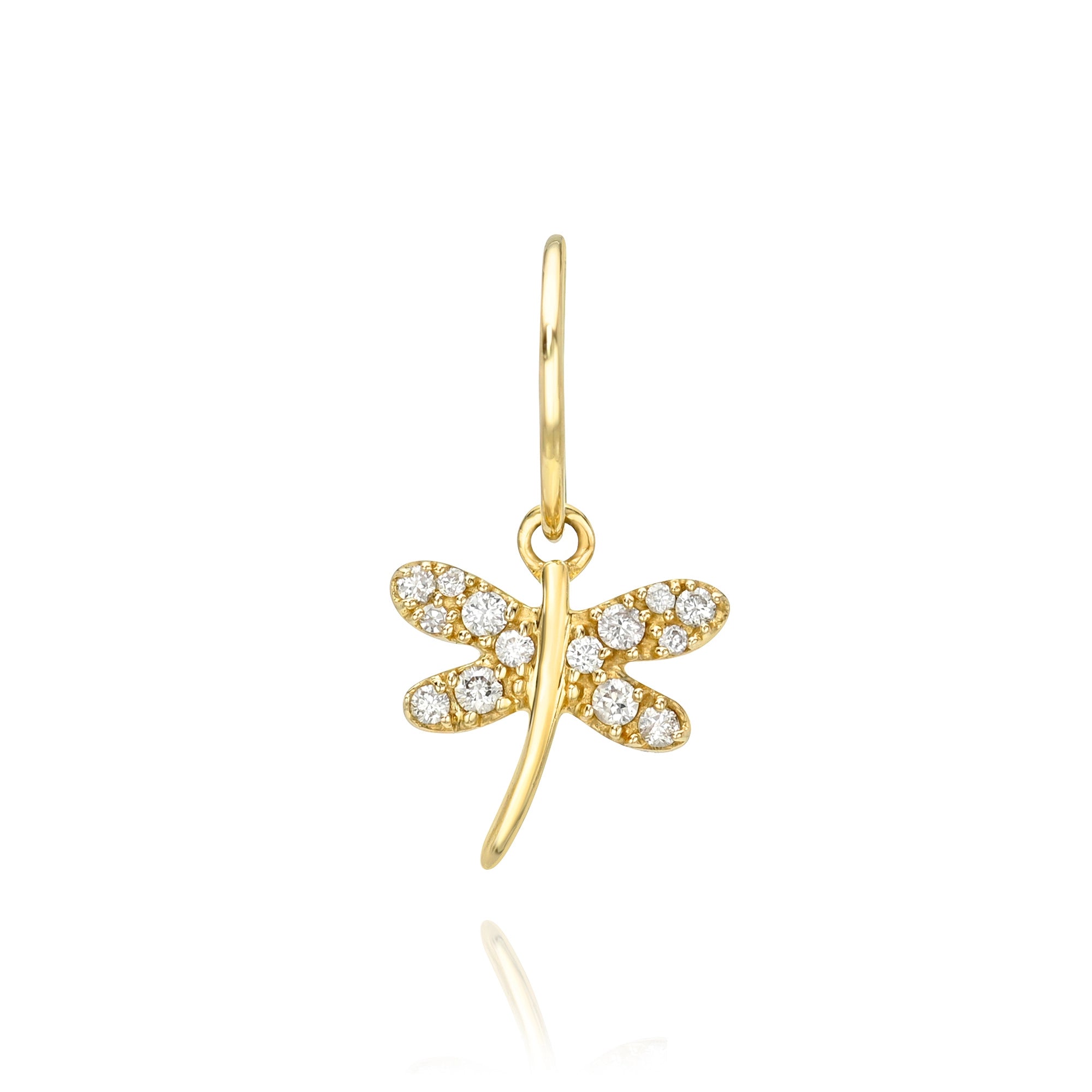 Itty Bitty Diamond Dragonfly Charm Mama Bijoux Fine Jewelry 14k yellow gold natural diamonds 