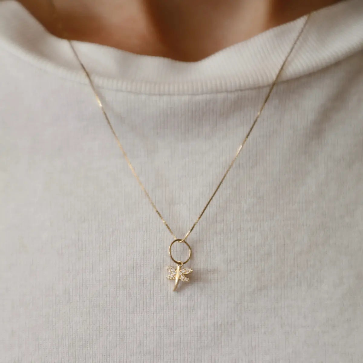 Itty Bitty Diamond Dragonfly Charm Mama Bijoux fine jewelry 14k yellow gold natural diamonds