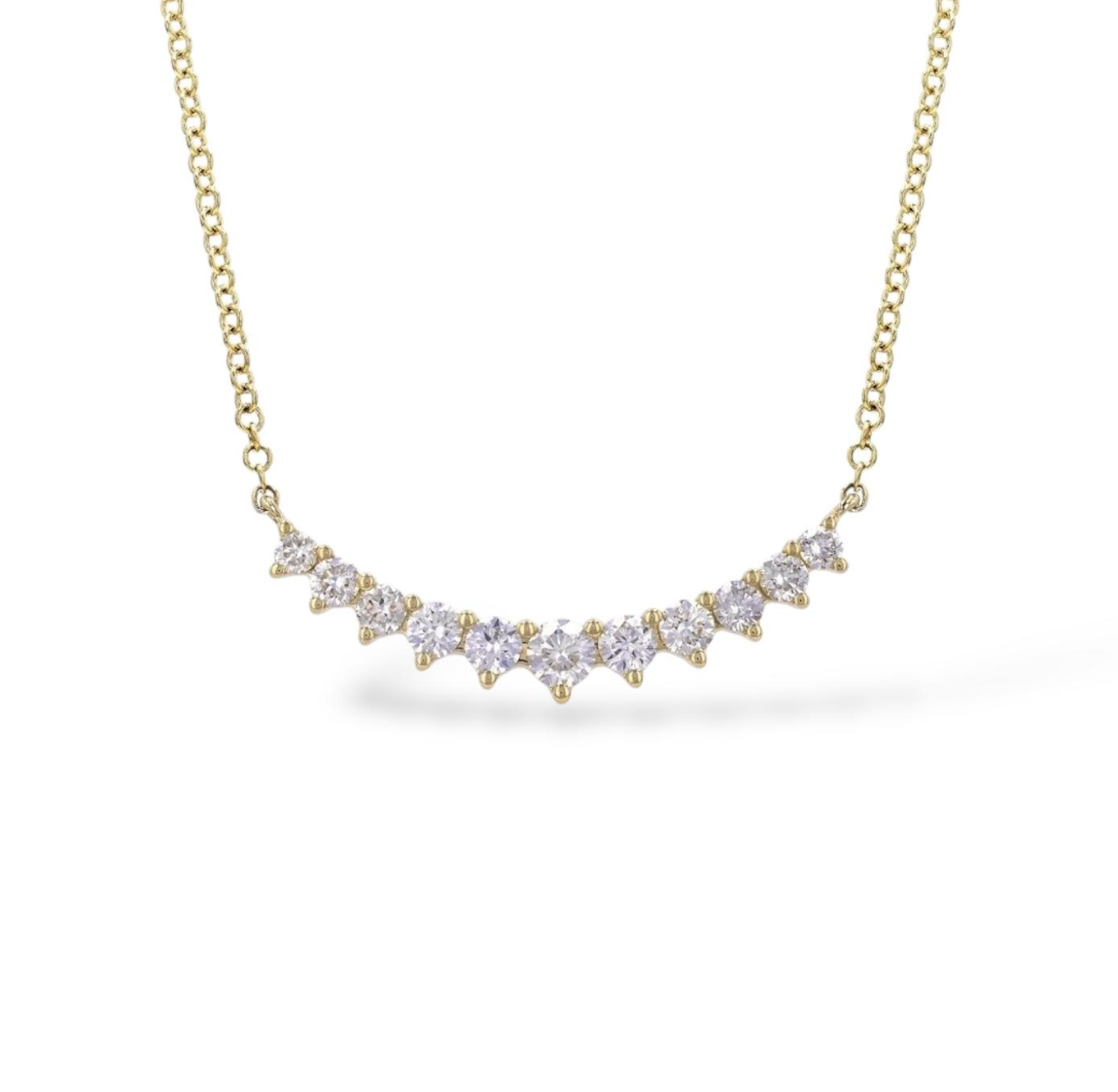 Delicate chain necklace with a Diamond Bar Pendant. Mama Bijoux Fine Jewelry 14k Yellow Gold 