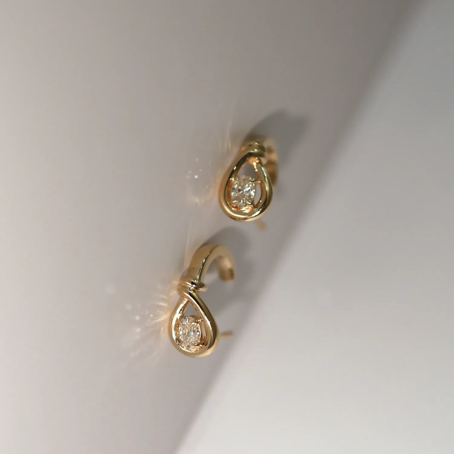 Lasso Oval Diamond Huggie Stud Earrings-Earrings-Mama Bijoux