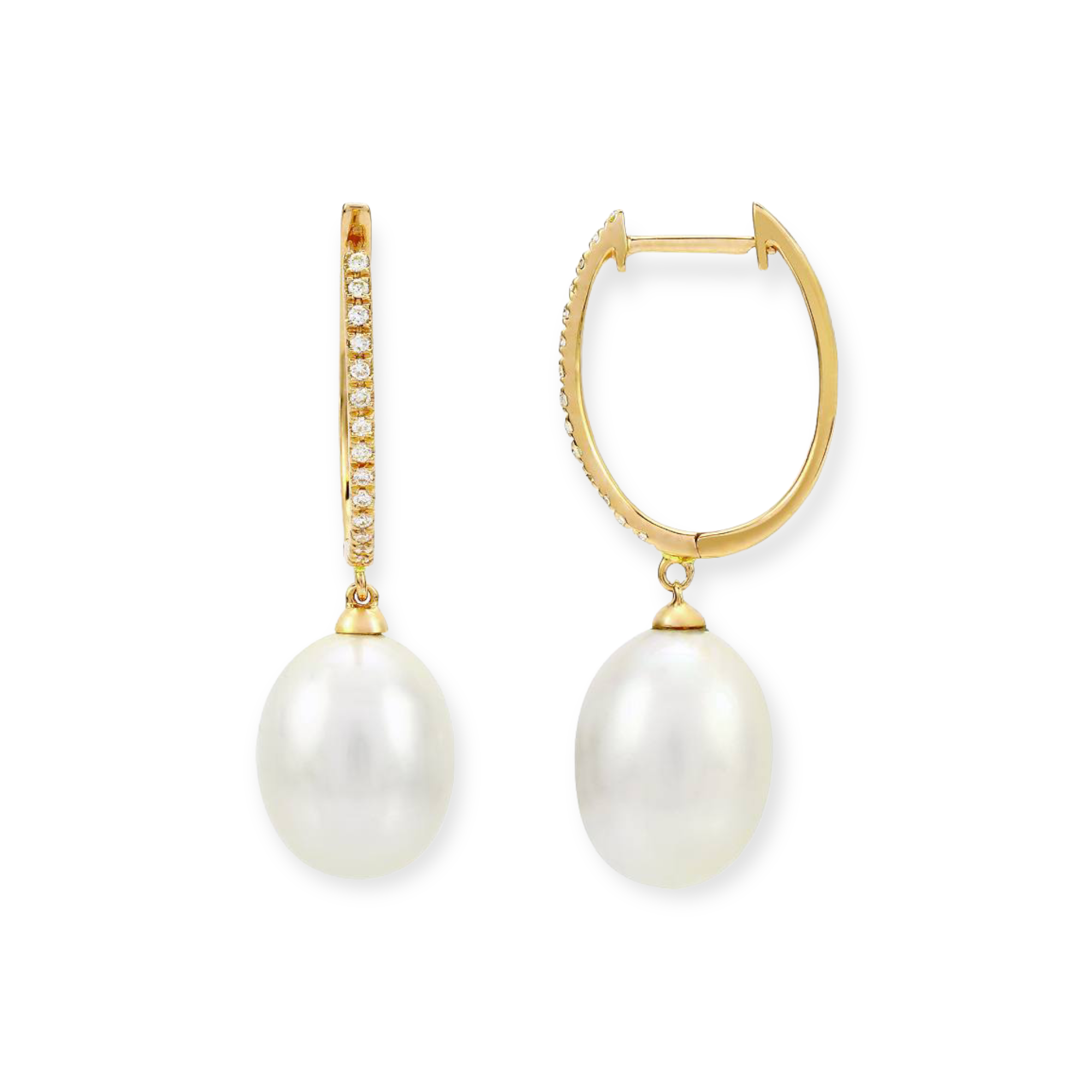 Le Diamond & Pearl Huggies-Earrings-Mama Bijoux-[14kgold]-[diamonds]-[heirloom_quality]-MamaBijoux