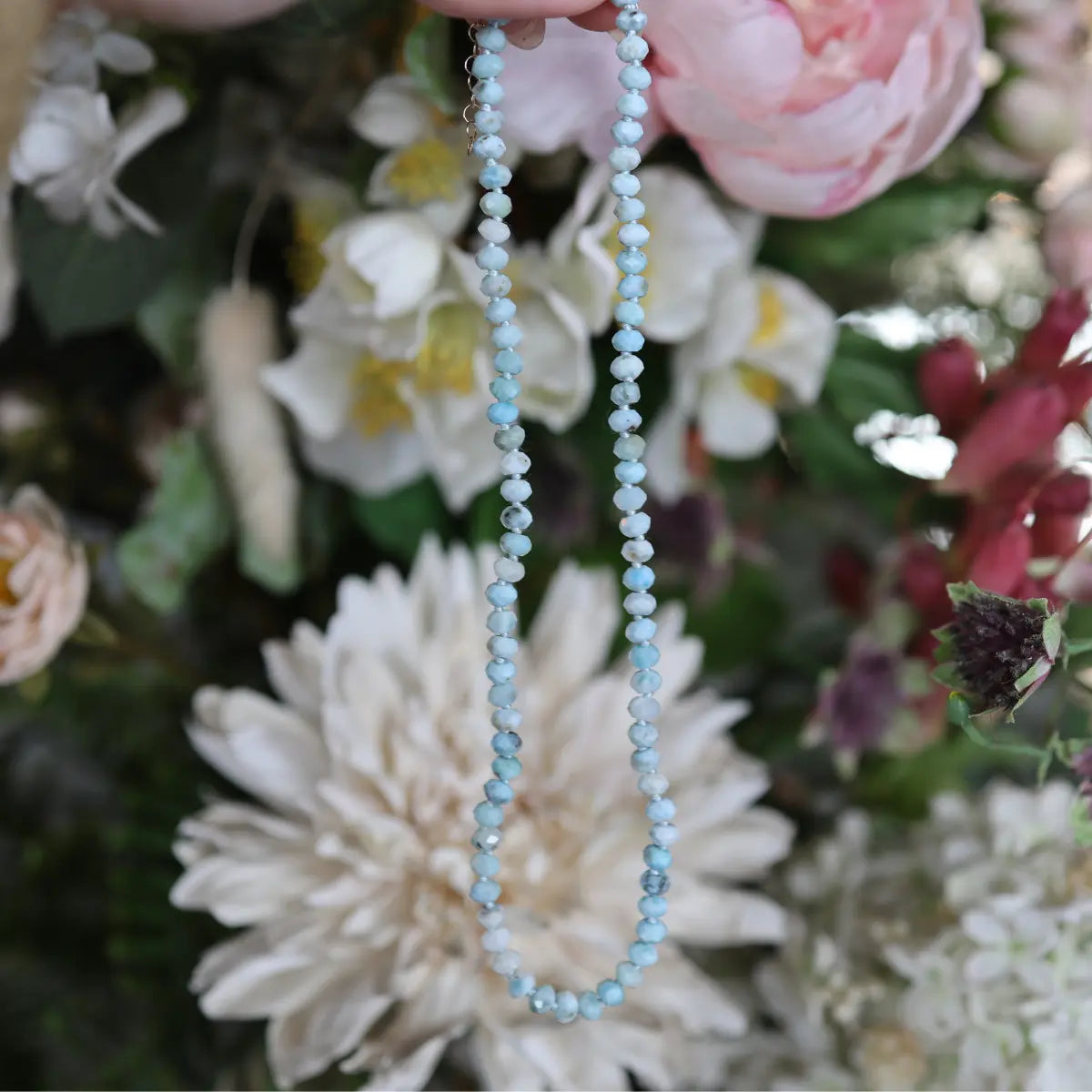 Light Blue Larimar Beaded Necklace Mama Bijoux Fine Jewelry