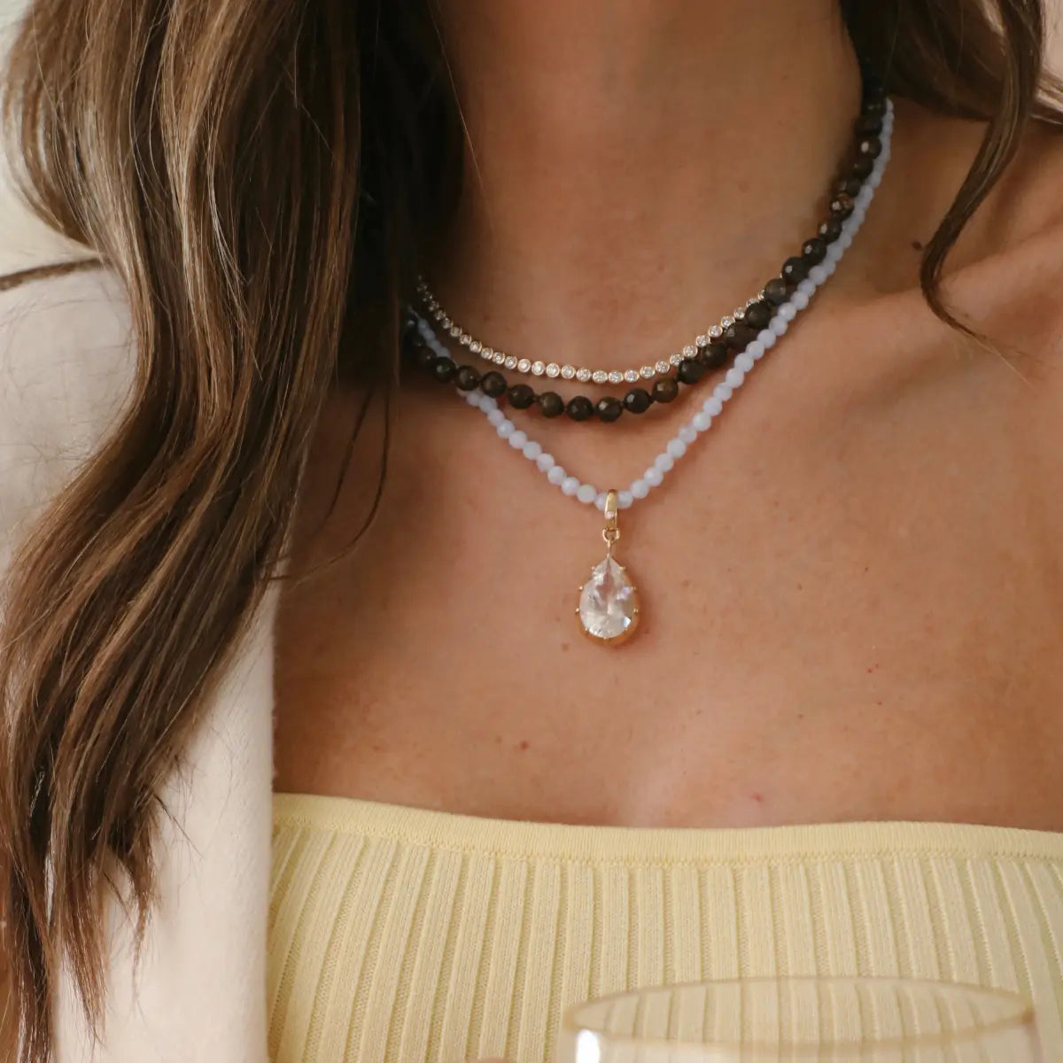 Lilac Agate Beaded Necklace Mama Bijoux Fine Jewelry 14k yellow gold 