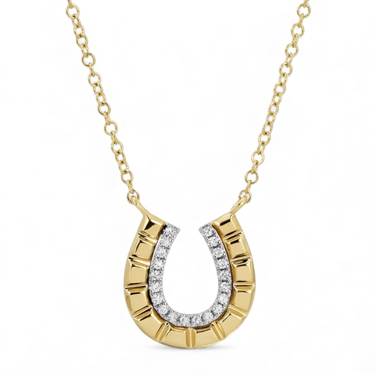 Lucky You Pavé Diamond Horseshoe Necklace-Necklaces-Mama Bijoux