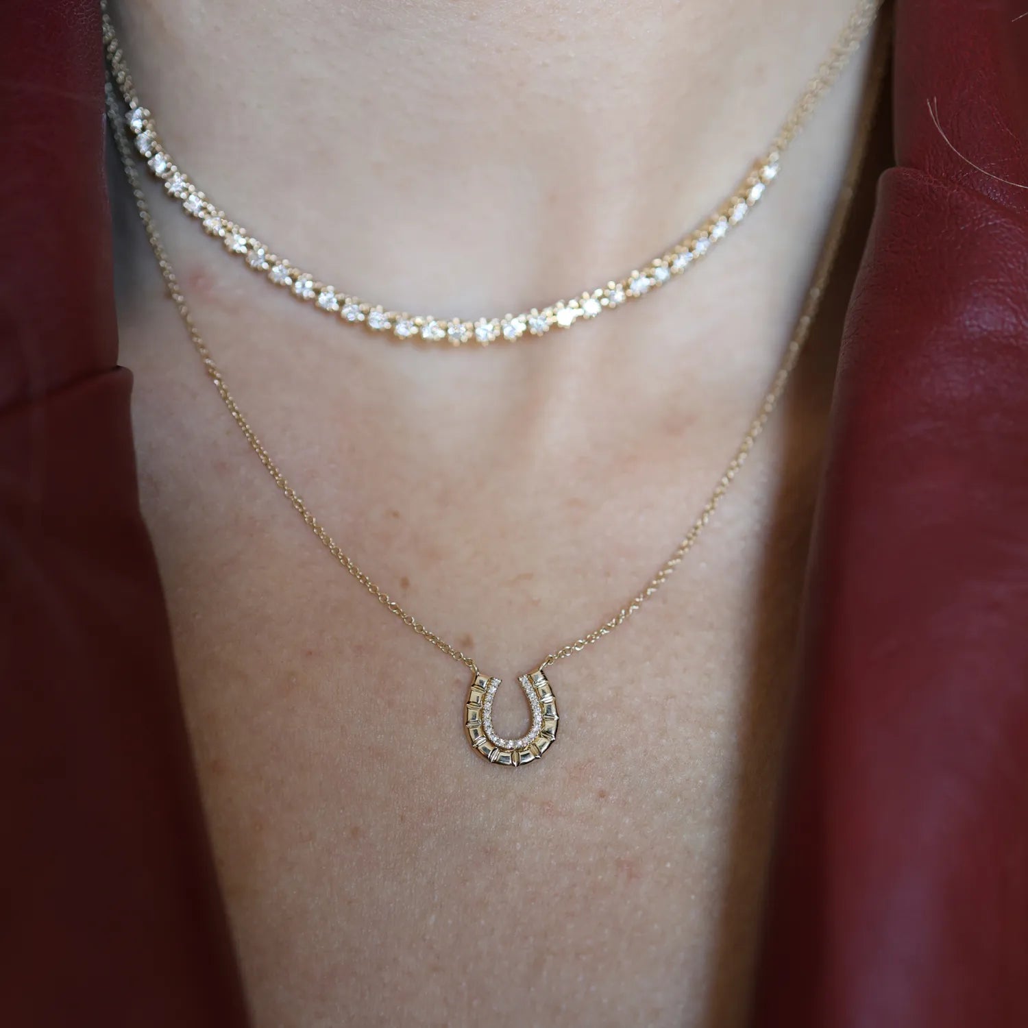 Lucky You Pavé Diamond Horseshoe Necklace-Necklaces-Mama Bijoux