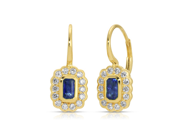 Blue Sapphire & Diamond Bezel Drop Earrings