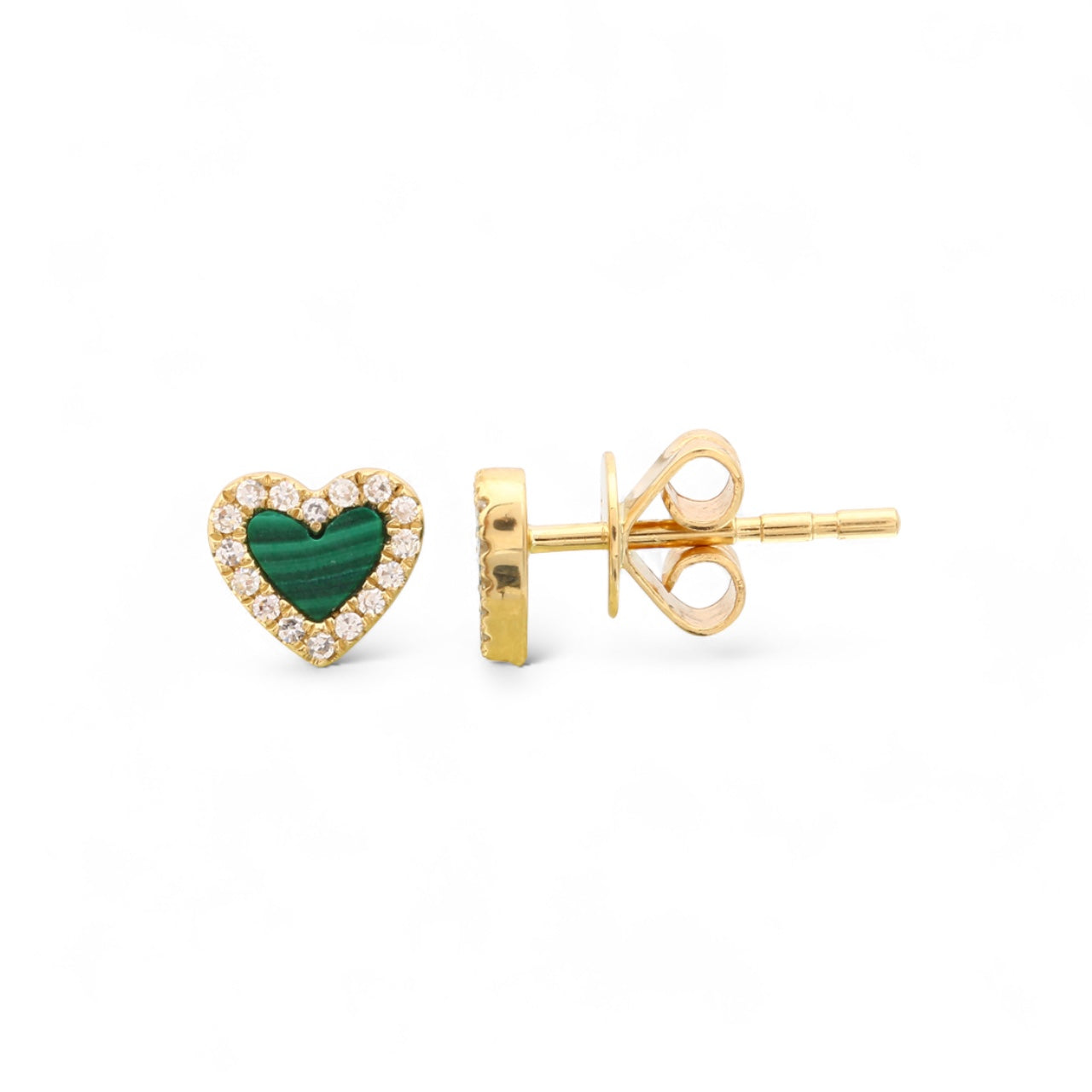 Malachite Diamond Heart Studs-Earrings-Mama Bijoux-[14kgold]-[diamonds]-[heirloom_quality]-MamaBijoux