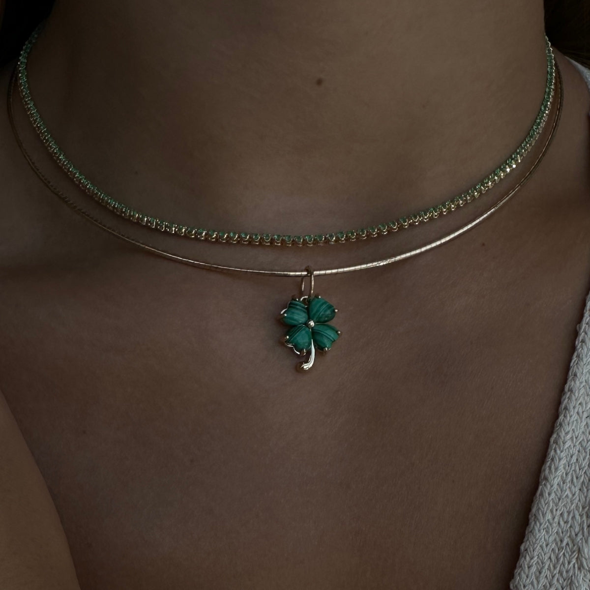 Malachite Four Leaf Clover Charm-Charms & Pendants-Mama Bijoux-[14kgold]-[diamonds]-[heirloom_quality]-MamaBijoux