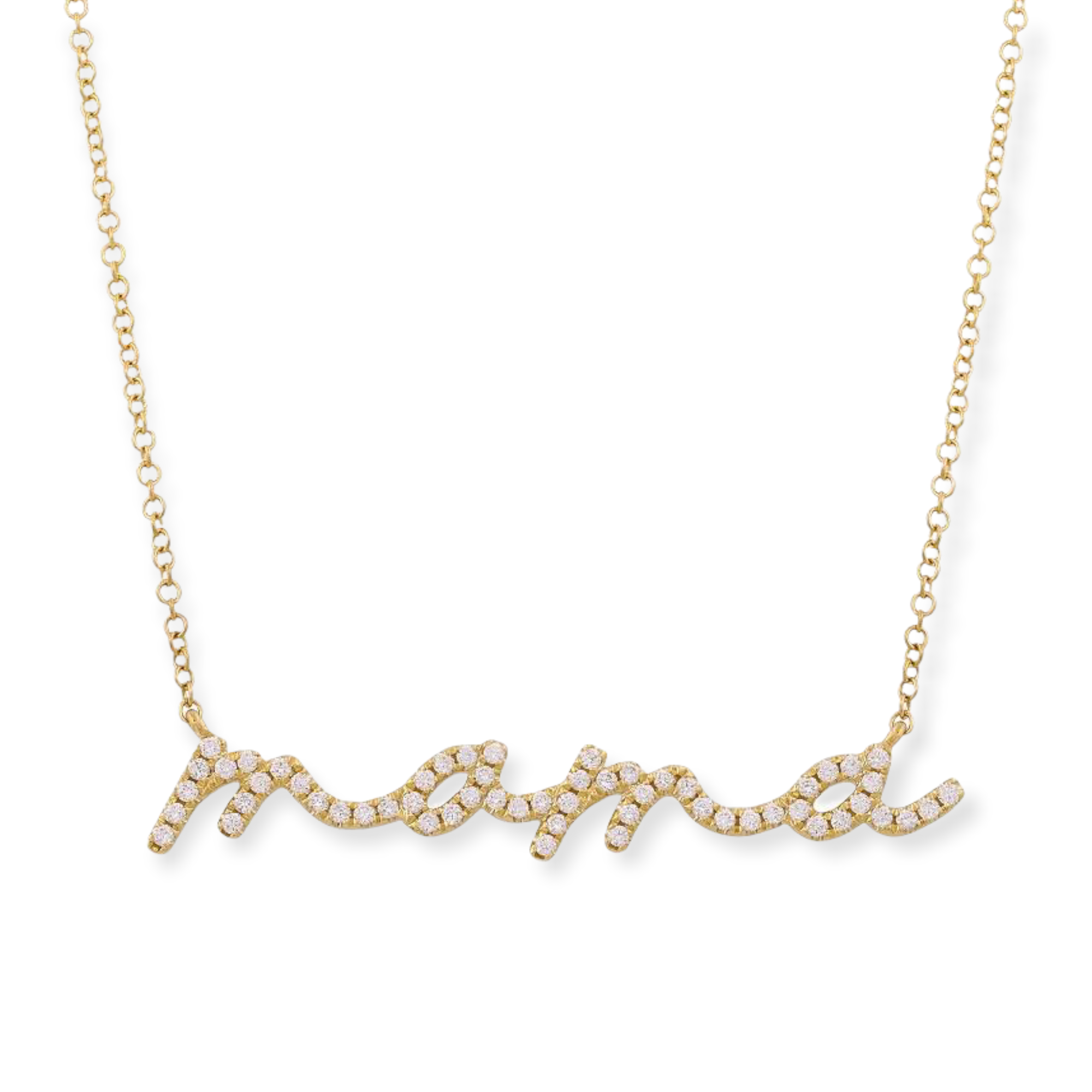 Mama Script Pavé Diamond Necklace-Necklaces-Mama Bijoux-[14kgold]-[diamonds]-[heirloom_quality]-MamaBijoux