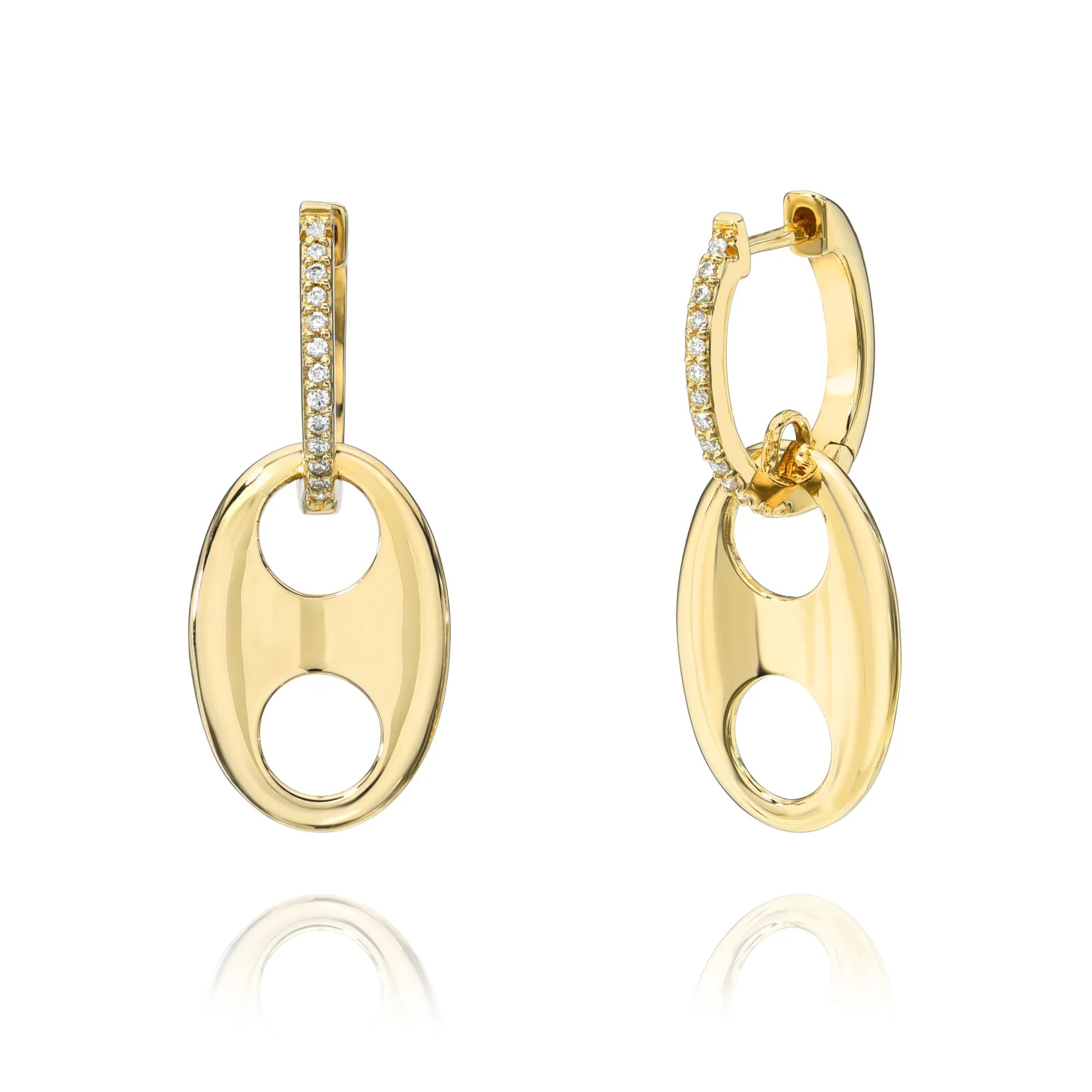 diamond huggie mariner link charm earrings mama bijoux fine jewelry