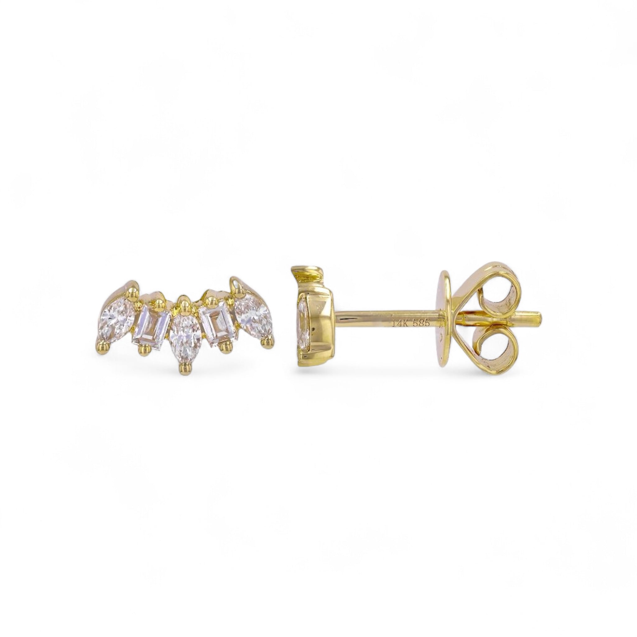 Marquise & Baguette Mini Crown Crawler Studs-Mama Bijoux-[14kgold]-[diamonds]-[heirloom_quality]-MamaBijoux