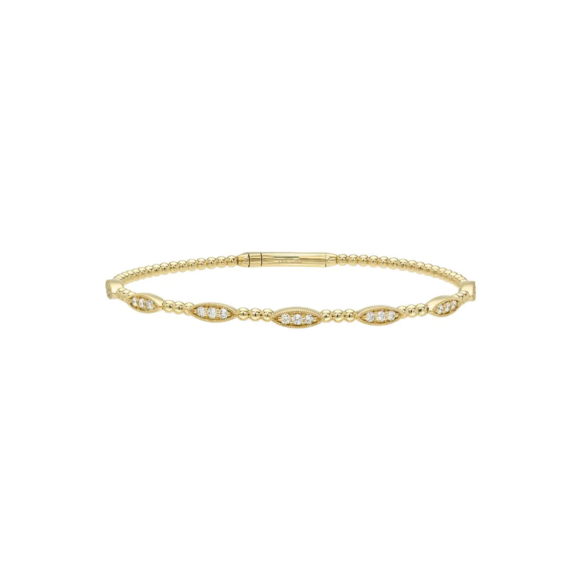 Marquise Shaped & Gold Bead Flexible Bangle Mama Bijoux Fine Jewelry 14k yellow gold natural diamonds